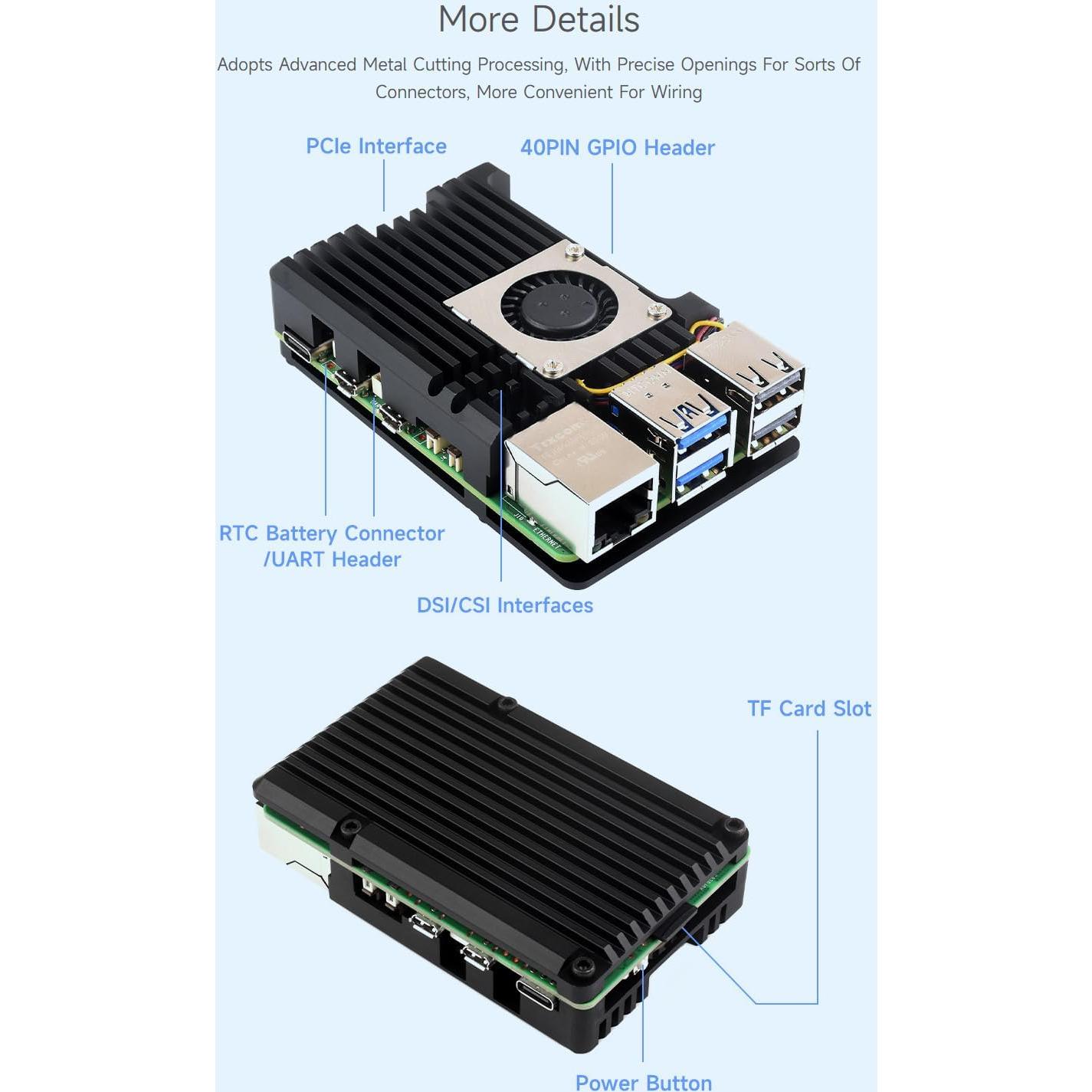 Caja de Aluminio Waveshare para Raspberry Pi 5 con Ventilador