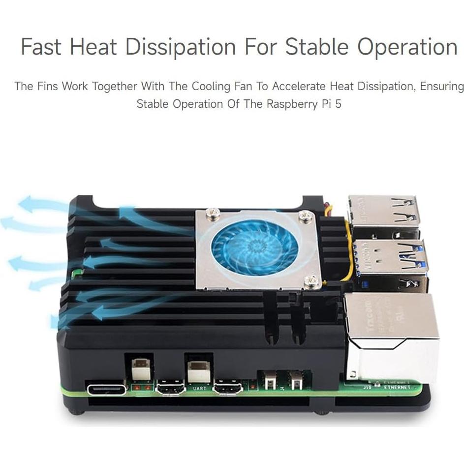 Caja de Aluminio Waveshare para Raspberry Pi 5 con Ventilador