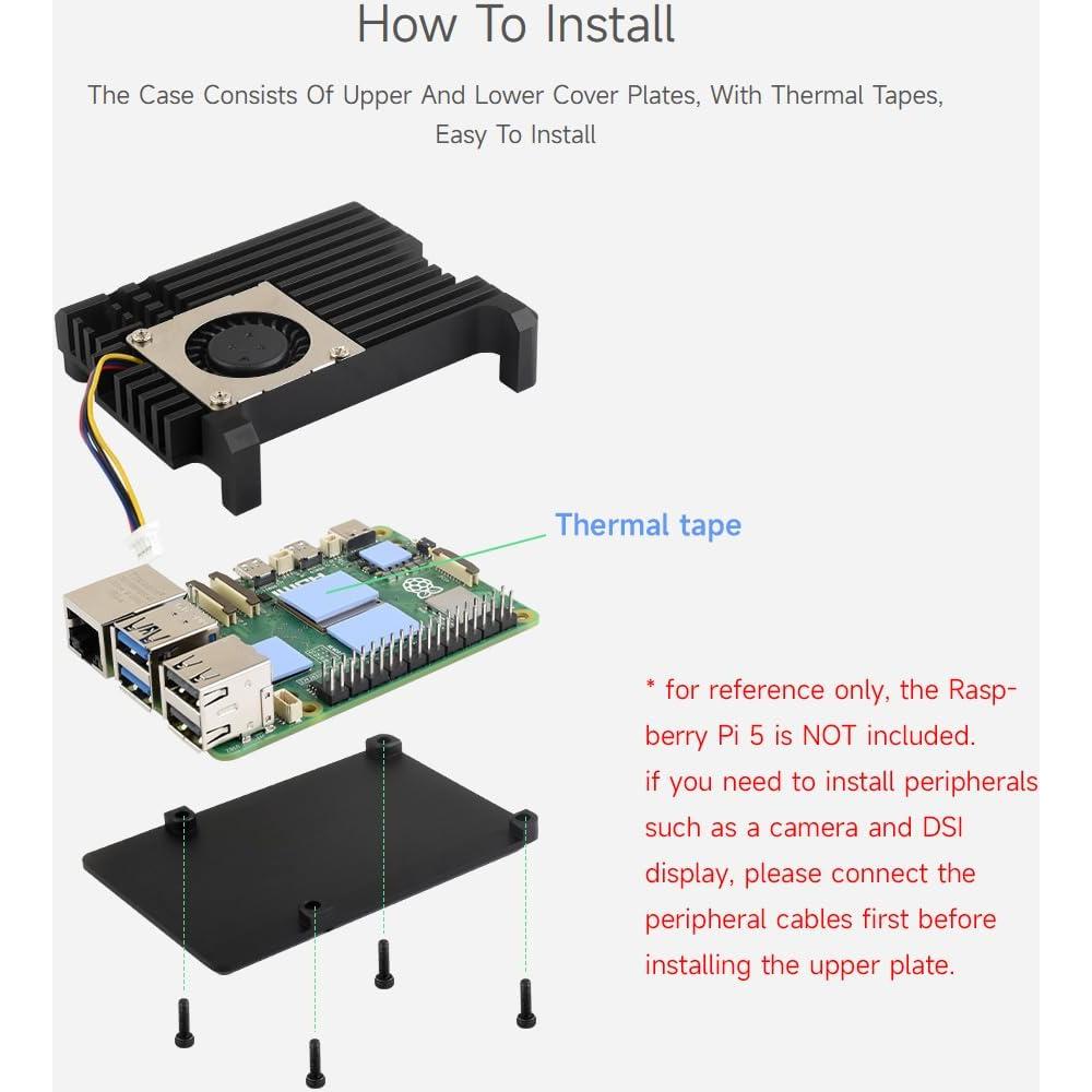 Caja de Aluminio Waveshare para Raspberry Pi 5 con Ventilador