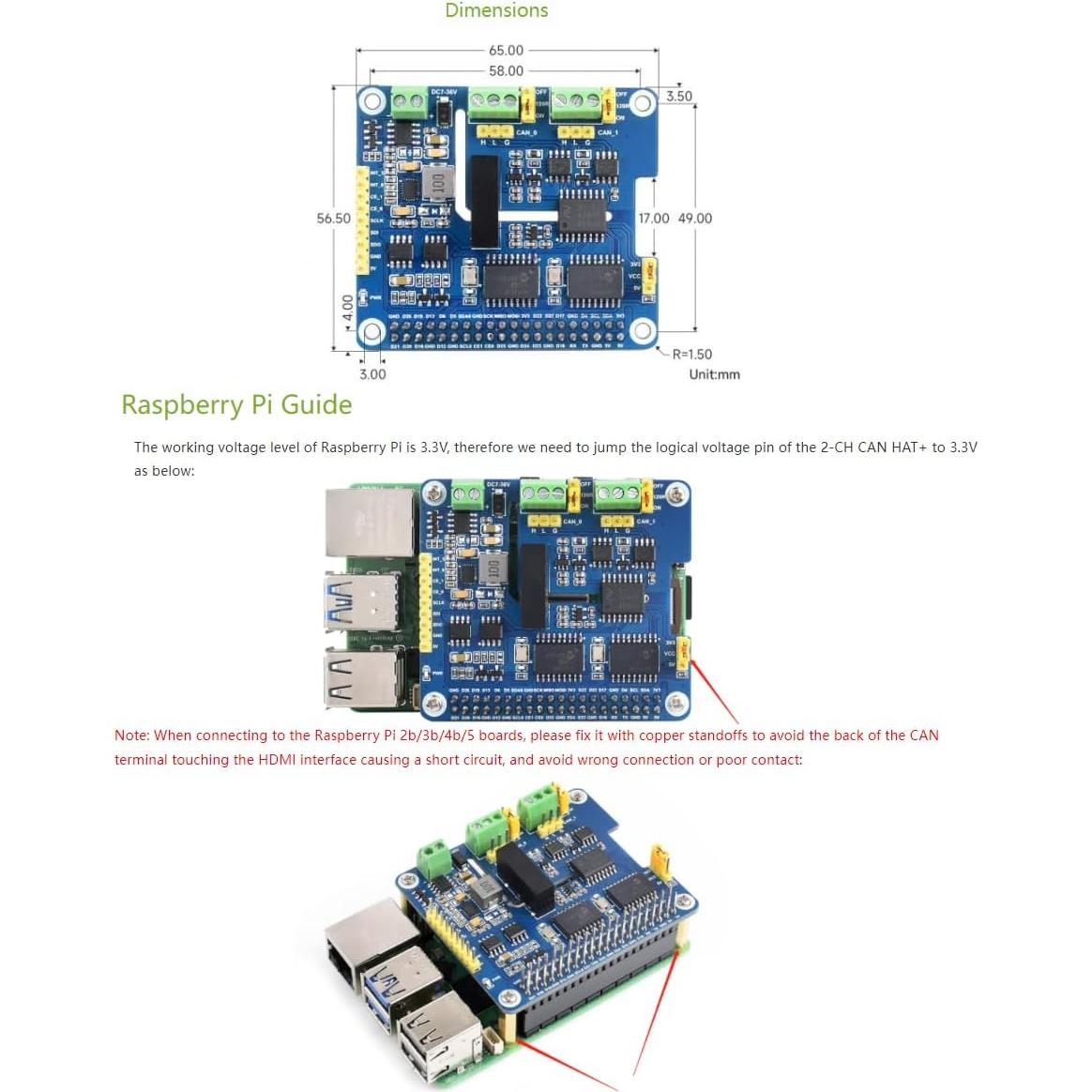 HAT de Expansión CAN Aislado 2 Canales Waveshare para Raspberry Pi