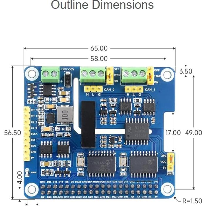 HAT de Expansión CAN Aislado 2 Canales Waveshare para Raspberry Pi