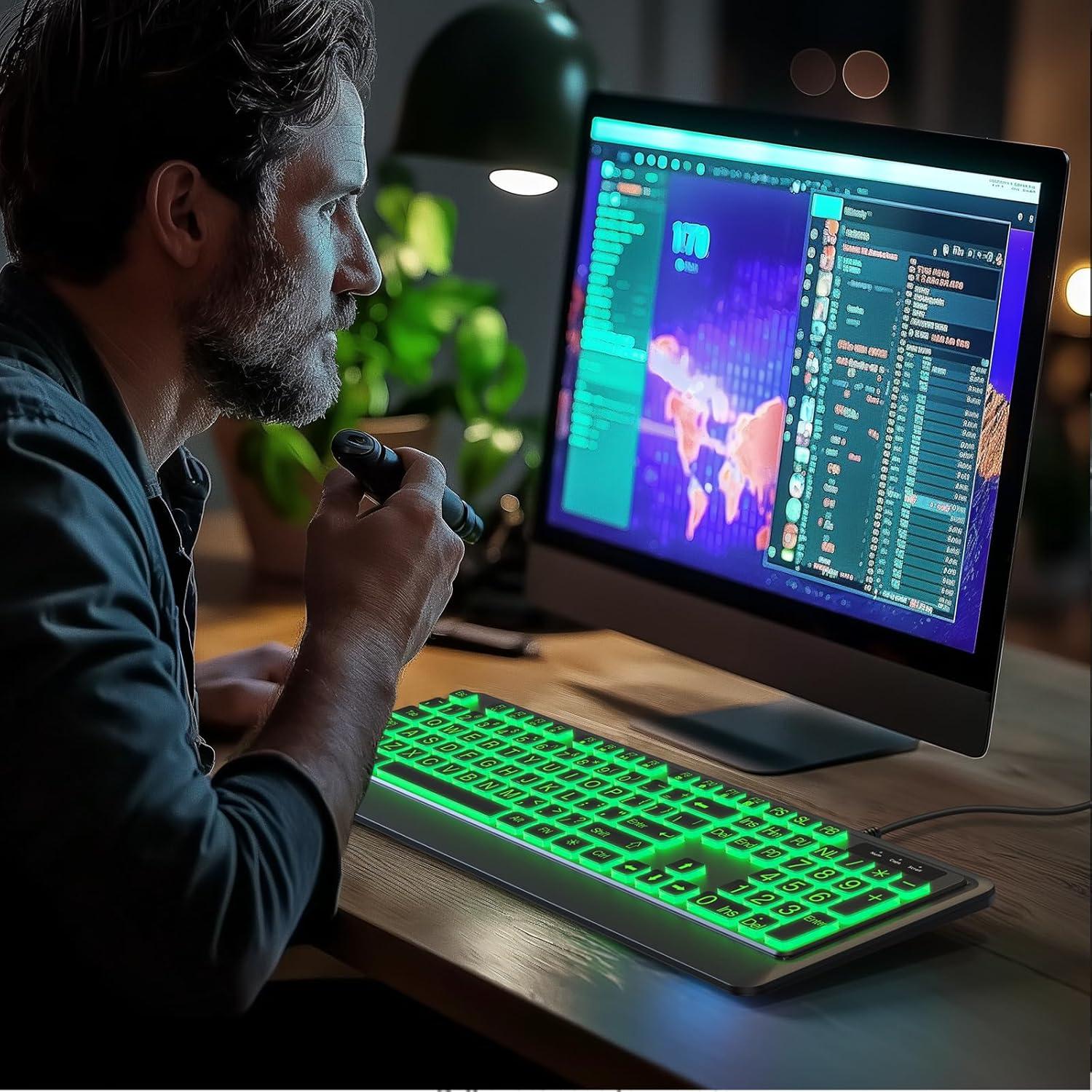 Teclado USB KOPJIPPOM Grande Retroiluminado 7 Colores