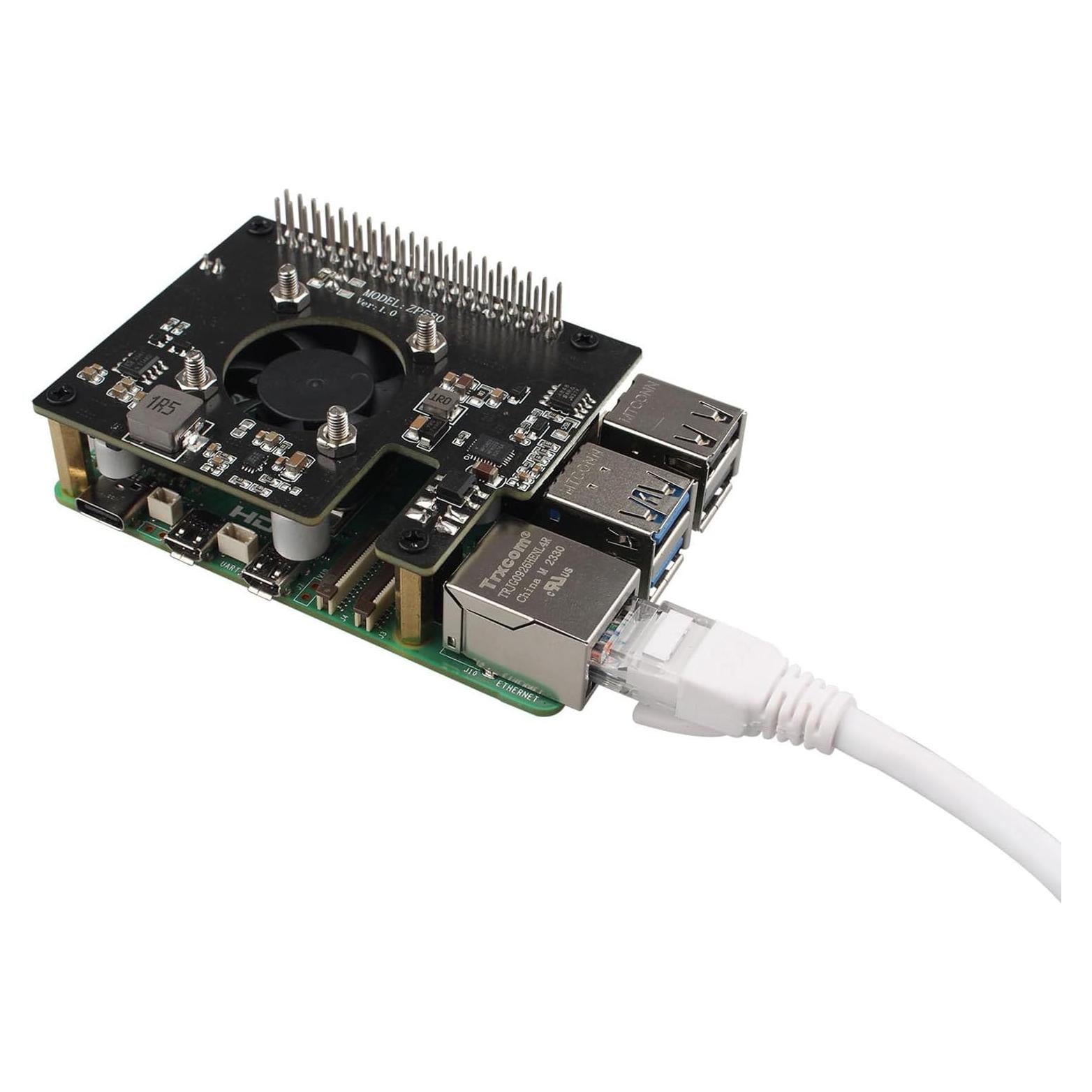 Placa PoE HAT ZDE ZP580 para Raspberry Pi 5 con Ventilador
