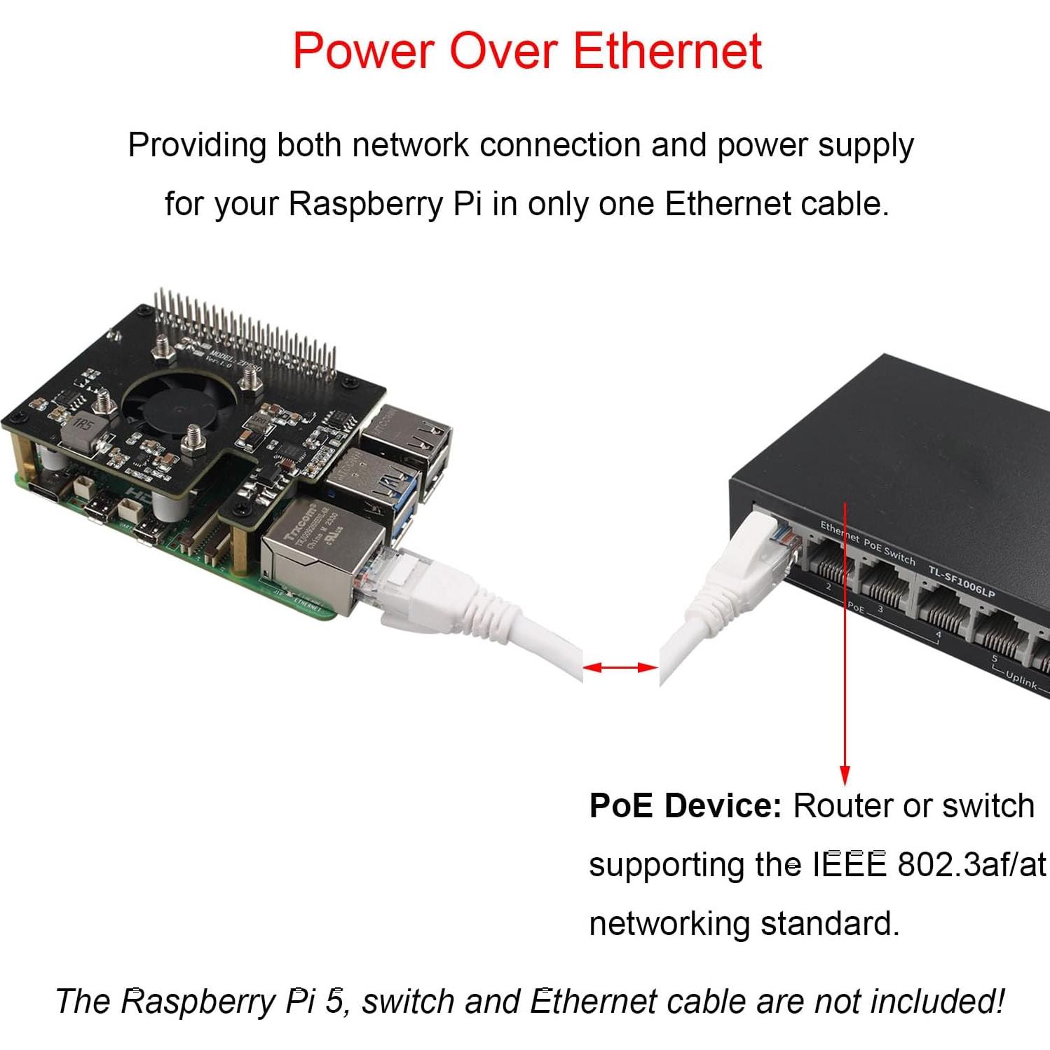 Placa PoE HAT ZDE ZP580 para Raspberry Pi 5 con Ventilador