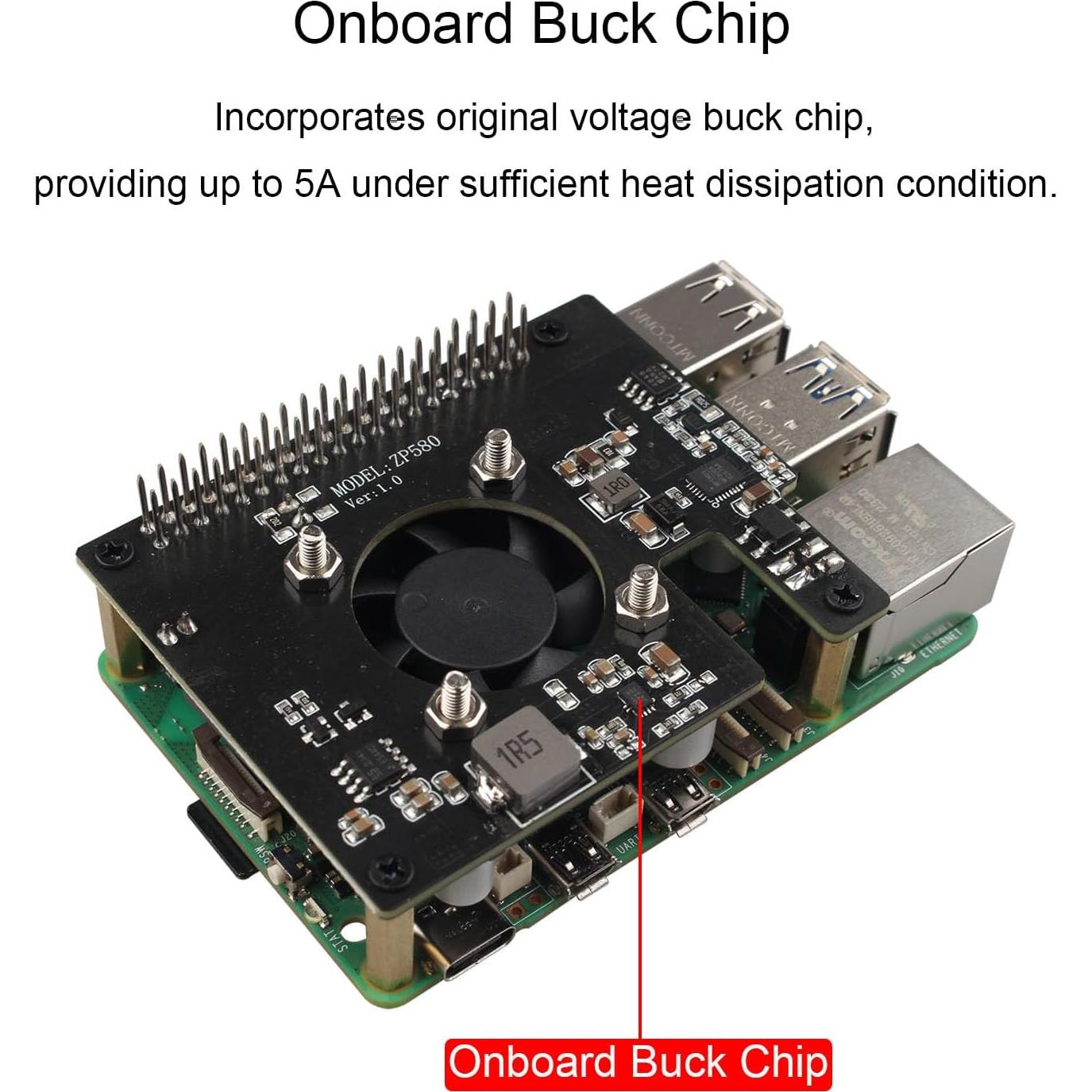 Placa PoE HAT ZDE ZP580 para Raspberry Pi 5 con Ventilador