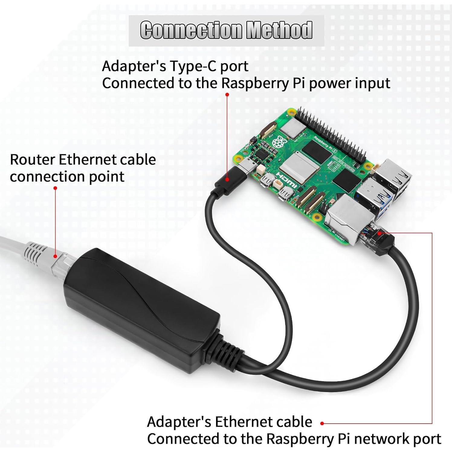 Divisor PoE Gigabit 5V 4A Tipo-C FPVERA para Raspberry Pi 5