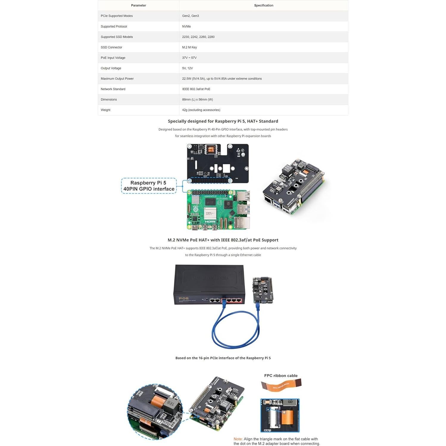 Placa de Expansión M.2 NVMe PoE HAT+ Xicoolee para Raspberry Pi 5