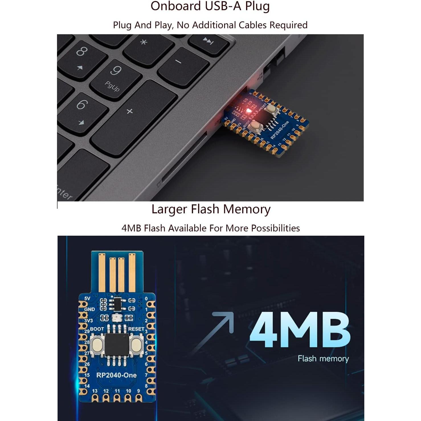 Placa MCU RP2040-Uno Waveshare 4MB Flash USB Tipo-A