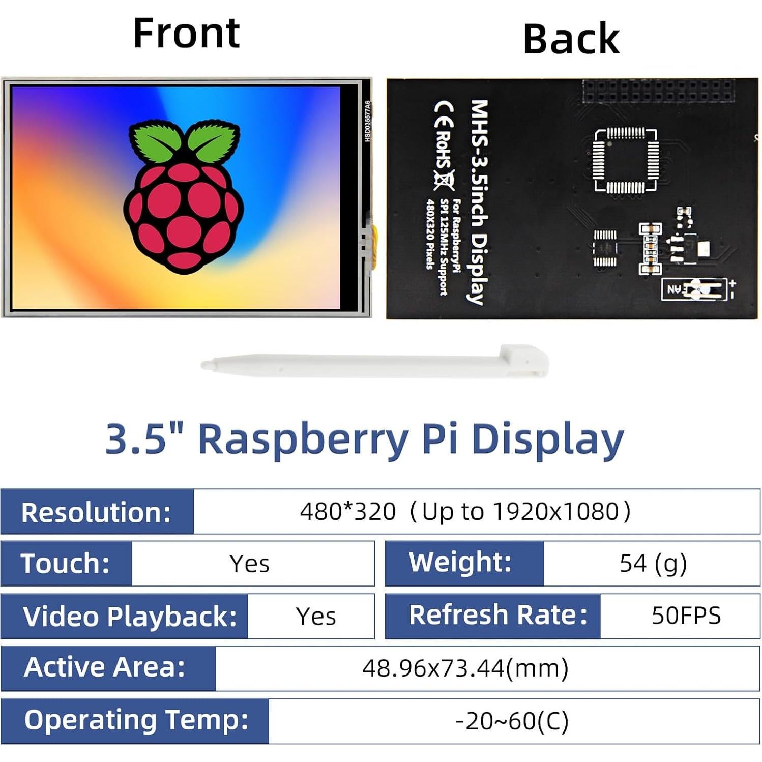Monitor Táctil 3.5" iPistBit LCD 480x320 para Raspberry Pi