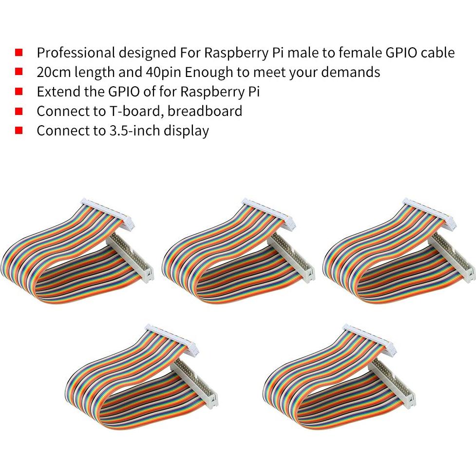 5 Cables GPIO Macho a Hembra 40pin 20cm para Raspberry Pi