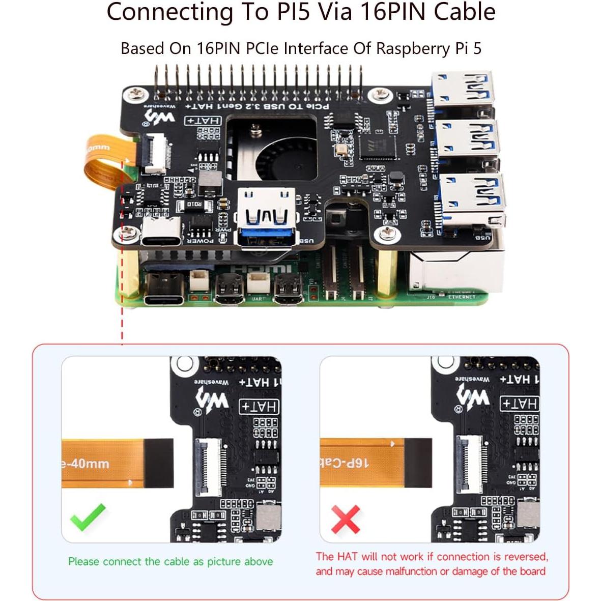 PCIe a USB 3.2 Gen1 HAT UeeKKoo para Raspberry Pi 5