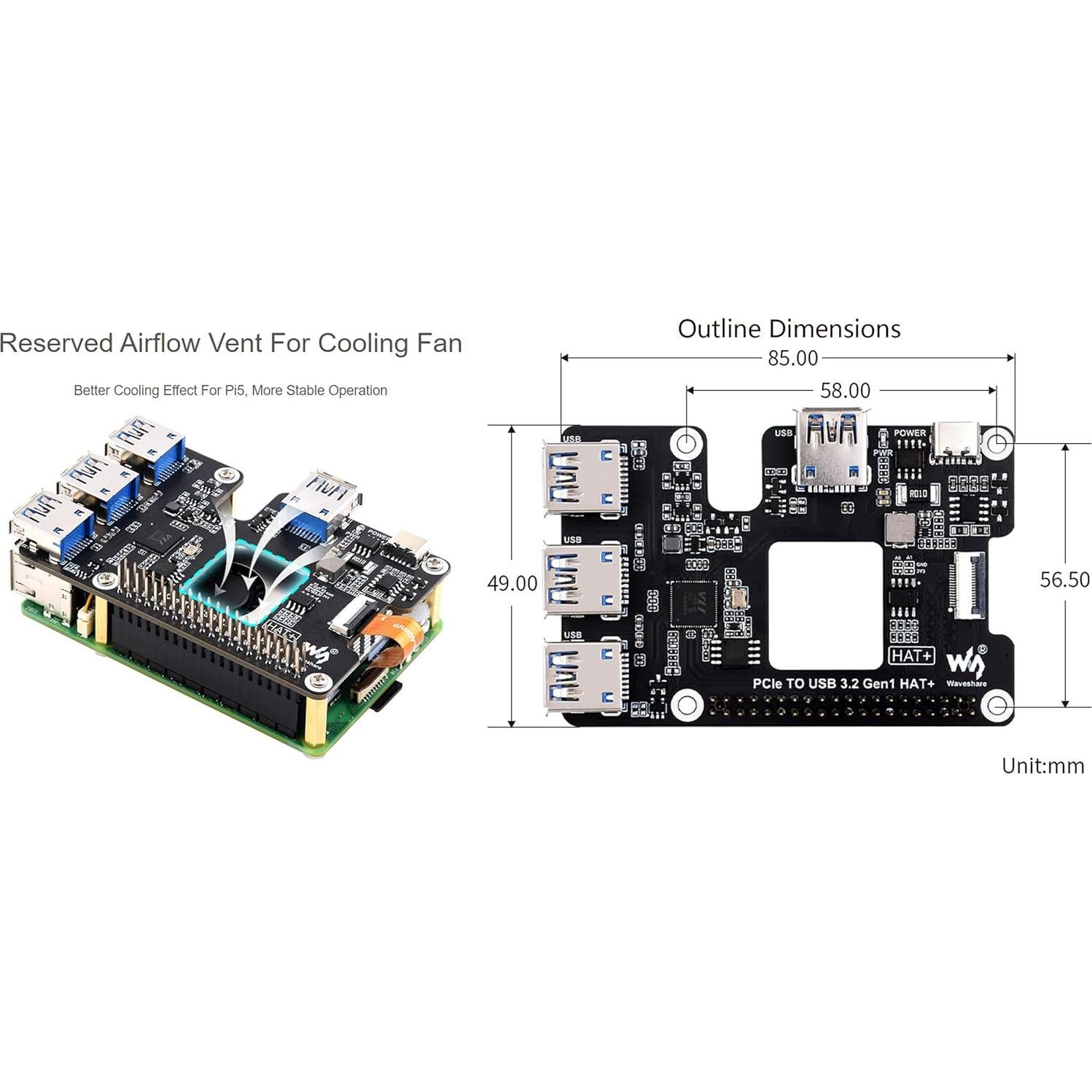 PCIe a USB 3.2 Gen1 HAT UeeKKoo para Raspberry Pi 5