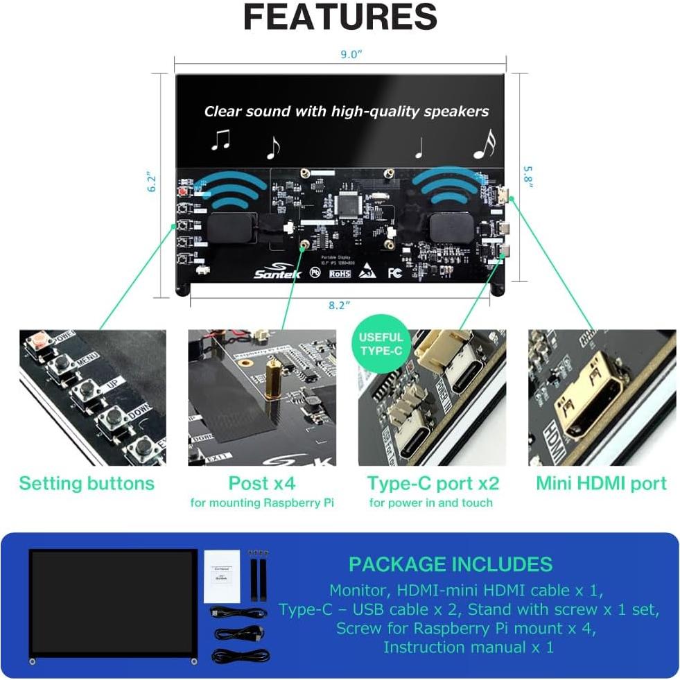 Monitor Táctil Santek 10.1" IPS 1280x800 HDMI 500 nits