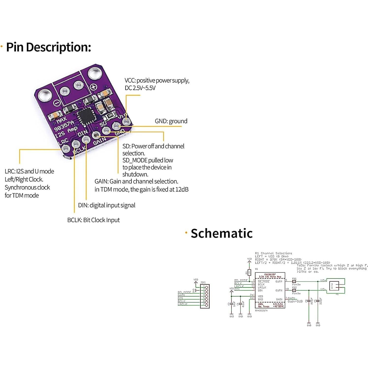 Módulo Amplificador de Audio I2S MAX98357 Clase D Calsgkspray