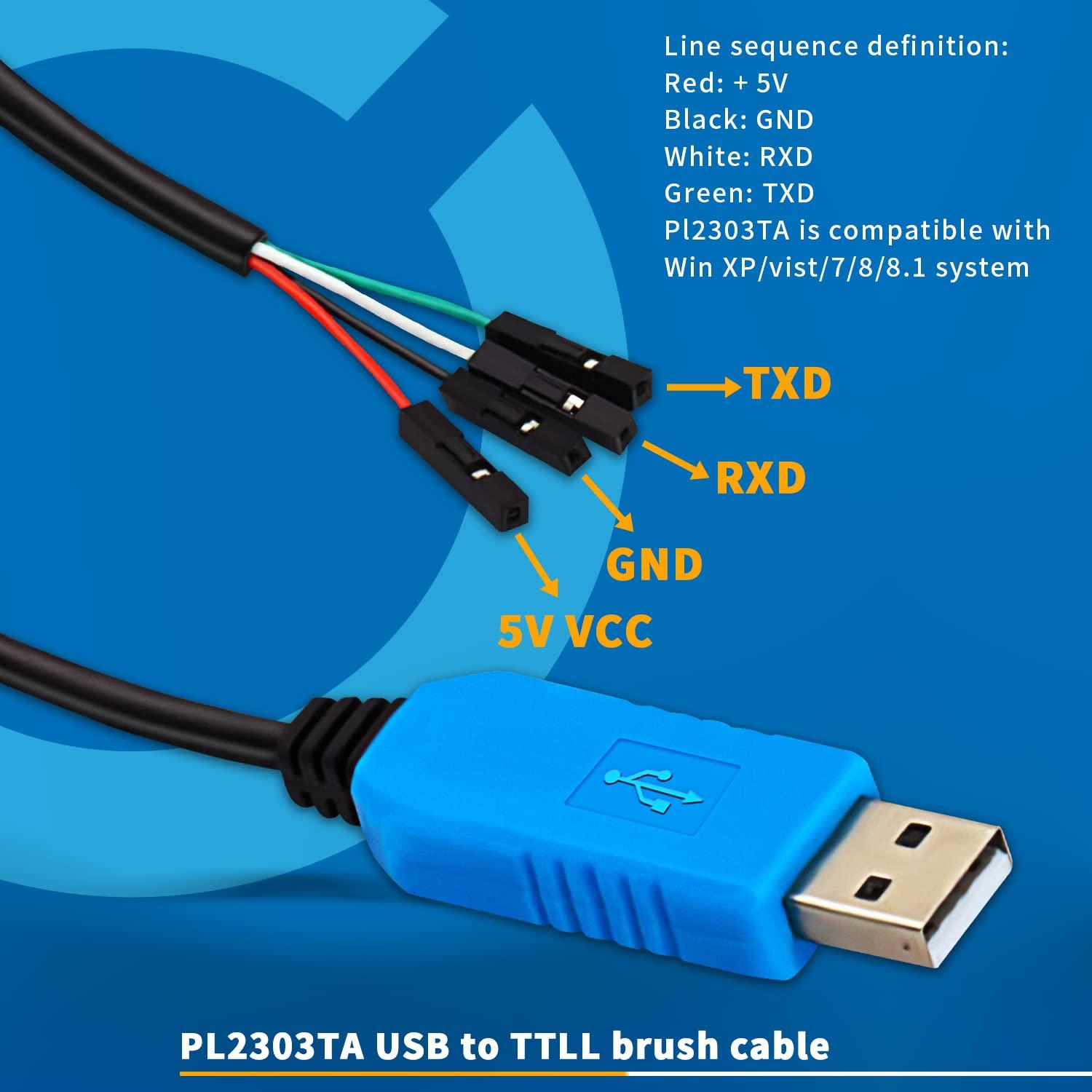Cable Serial USB a TTL PL2303TA - Paquete de 3 Cables 150g