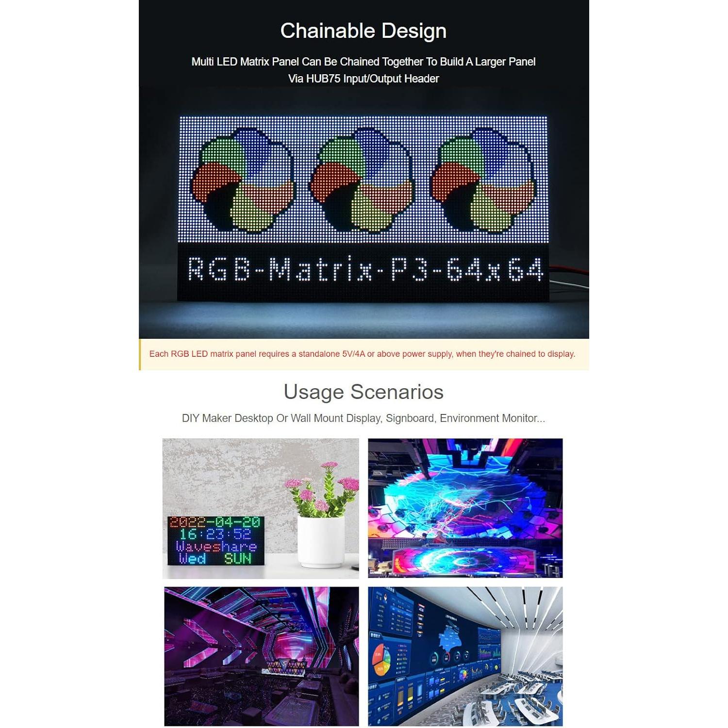 Panel LED RGB Onda 64x64 Píxeles 4096 LEDs Brillo Ajustable