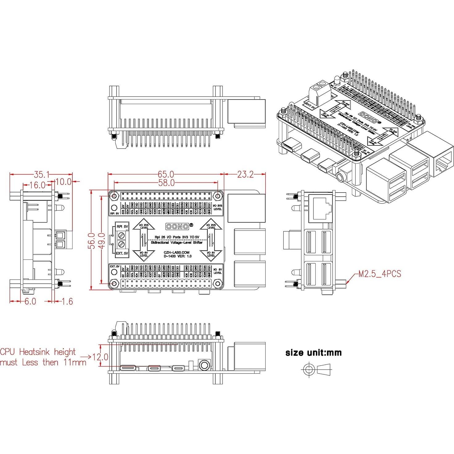 Convertidor de Nivel de Voltaje Bidireccional OONO 3.3V a 5V 26 I/O