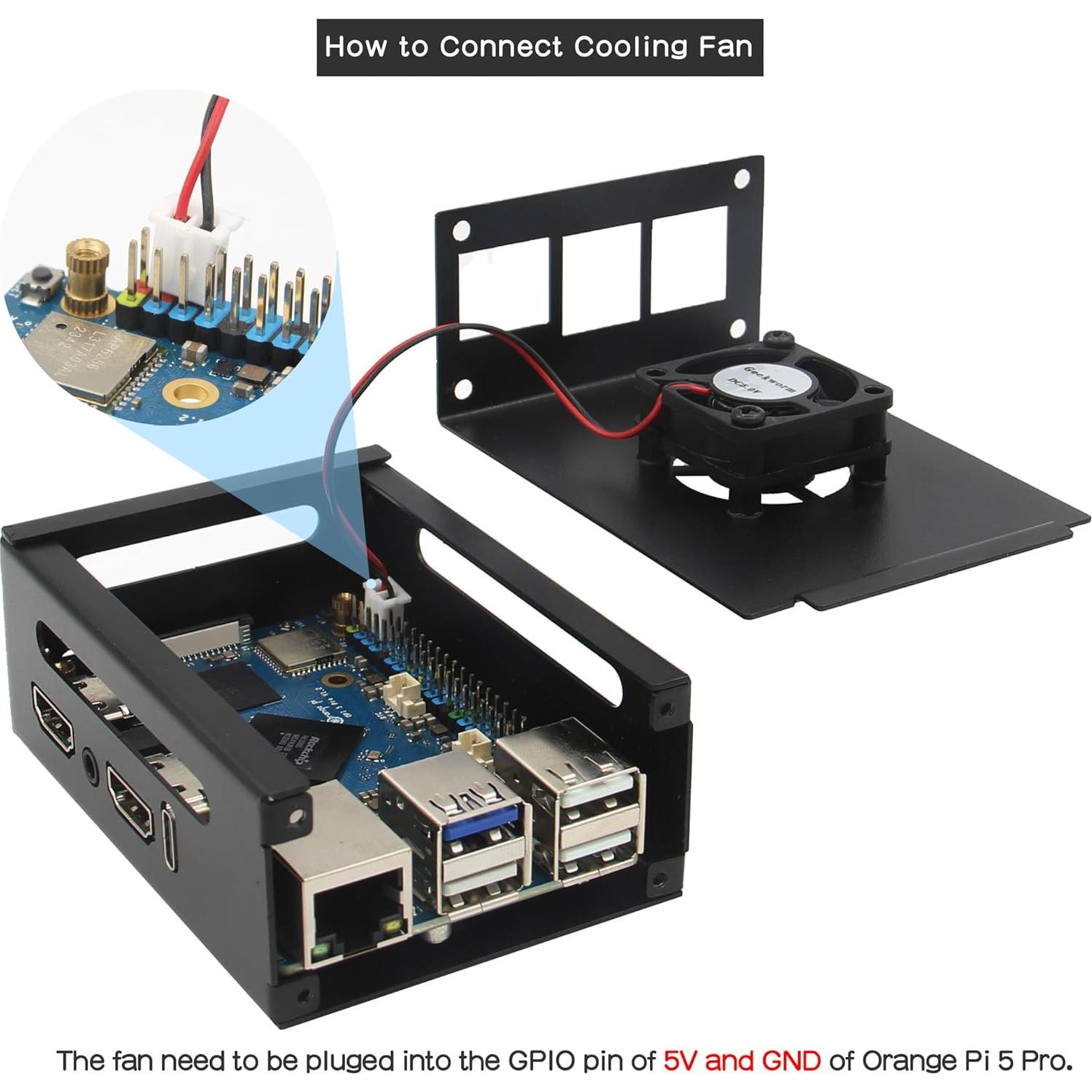 Caja de metal para Orange Pi 5 Pro N515 con ventilador y disipadores