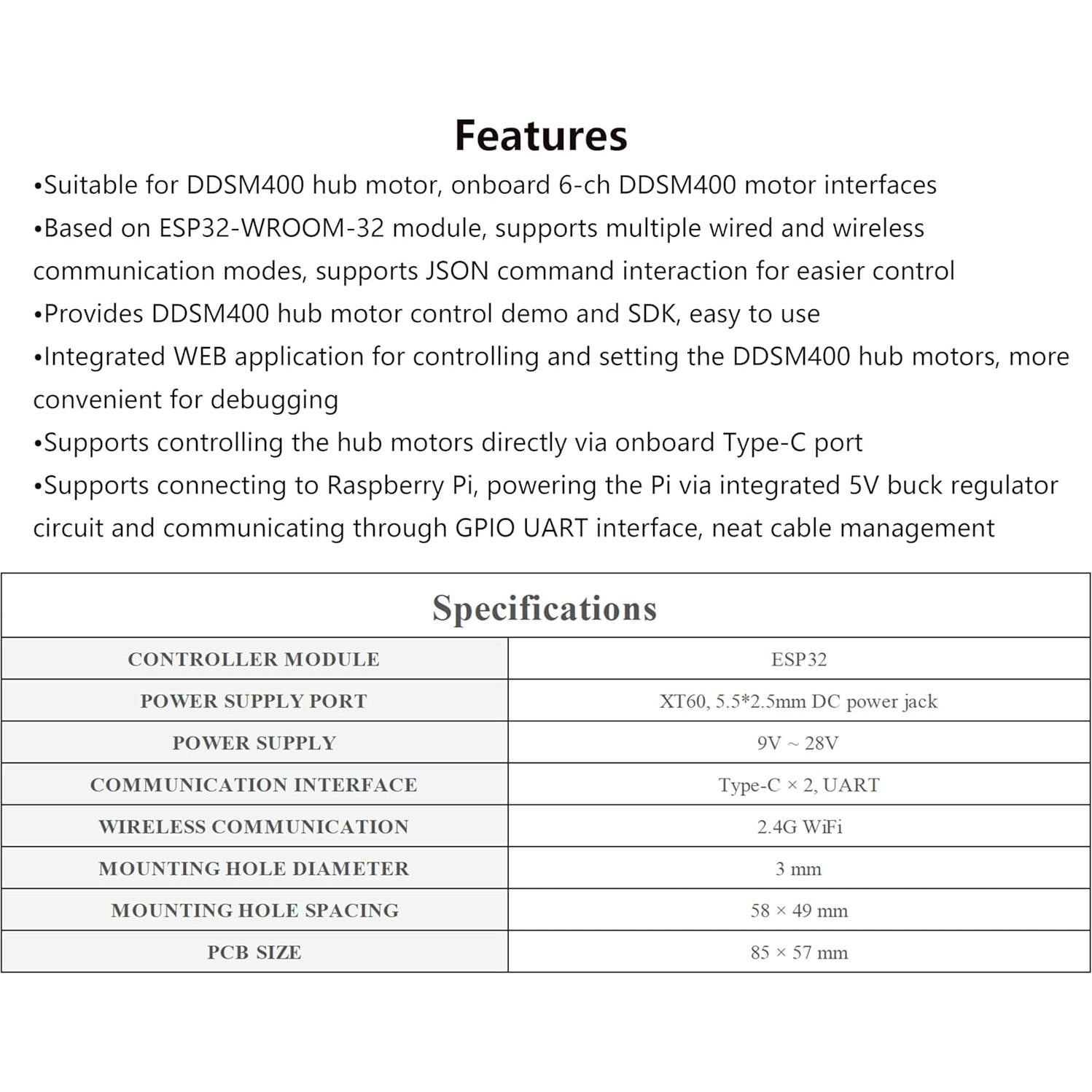 Controlador de Motor Hub DDSM400 Wonrabai para Raspberry Pi