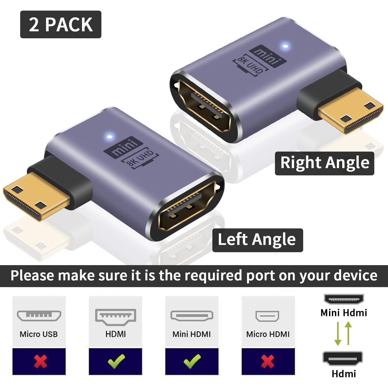 Adaptador Poyiccot Mini HDMI a HDMI 8K 90 Grados 48Gbps