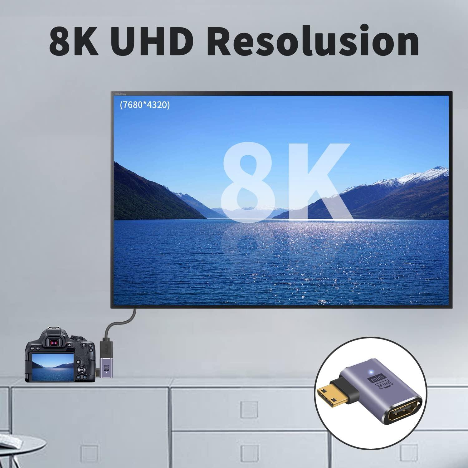 Adaptador Poyiccot Mini HDMI a HDMI 8K 90 Grados 48Gbps