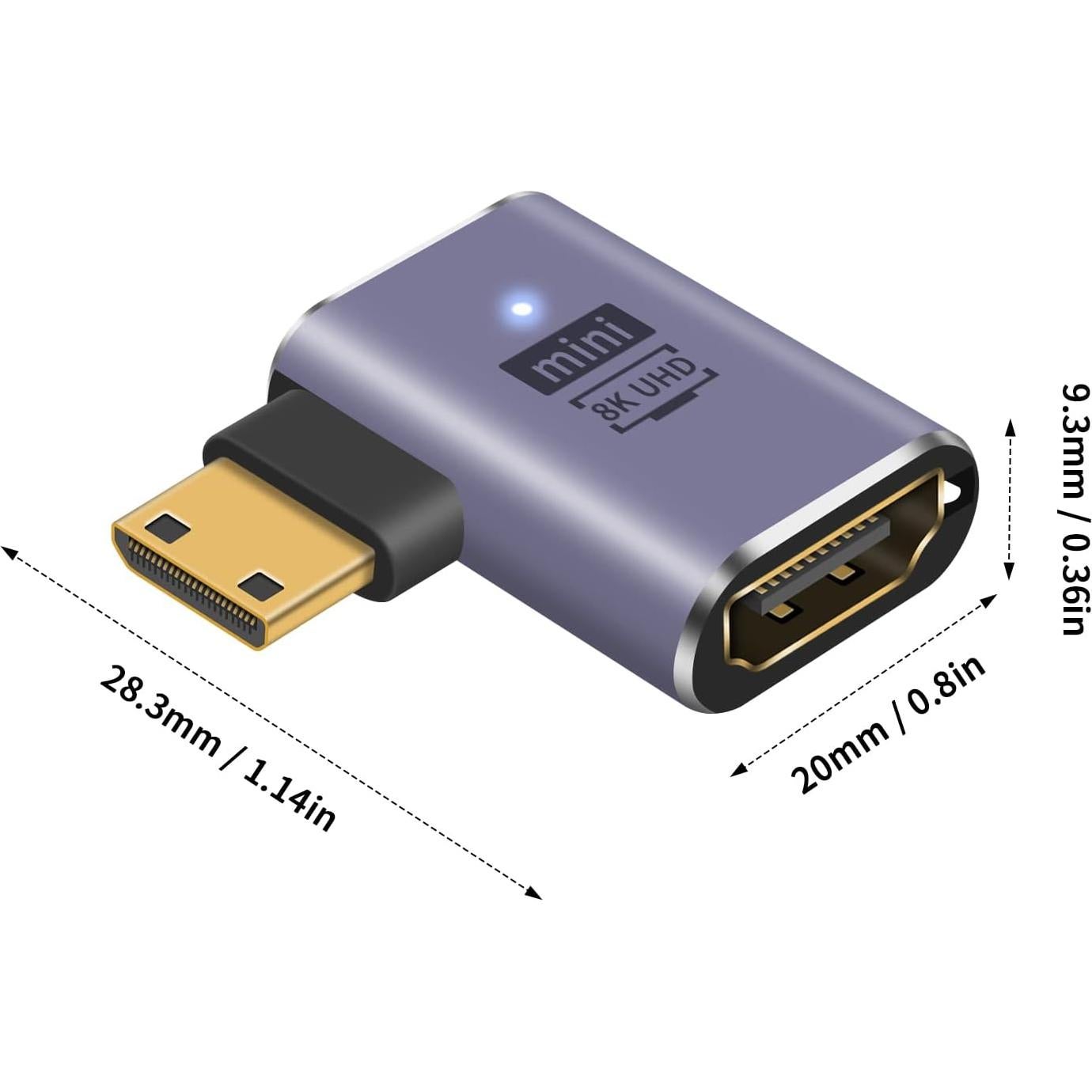 Adaptador Poyiccot Mini HDMI a HDMI 8K 90 Grados 48Gbps