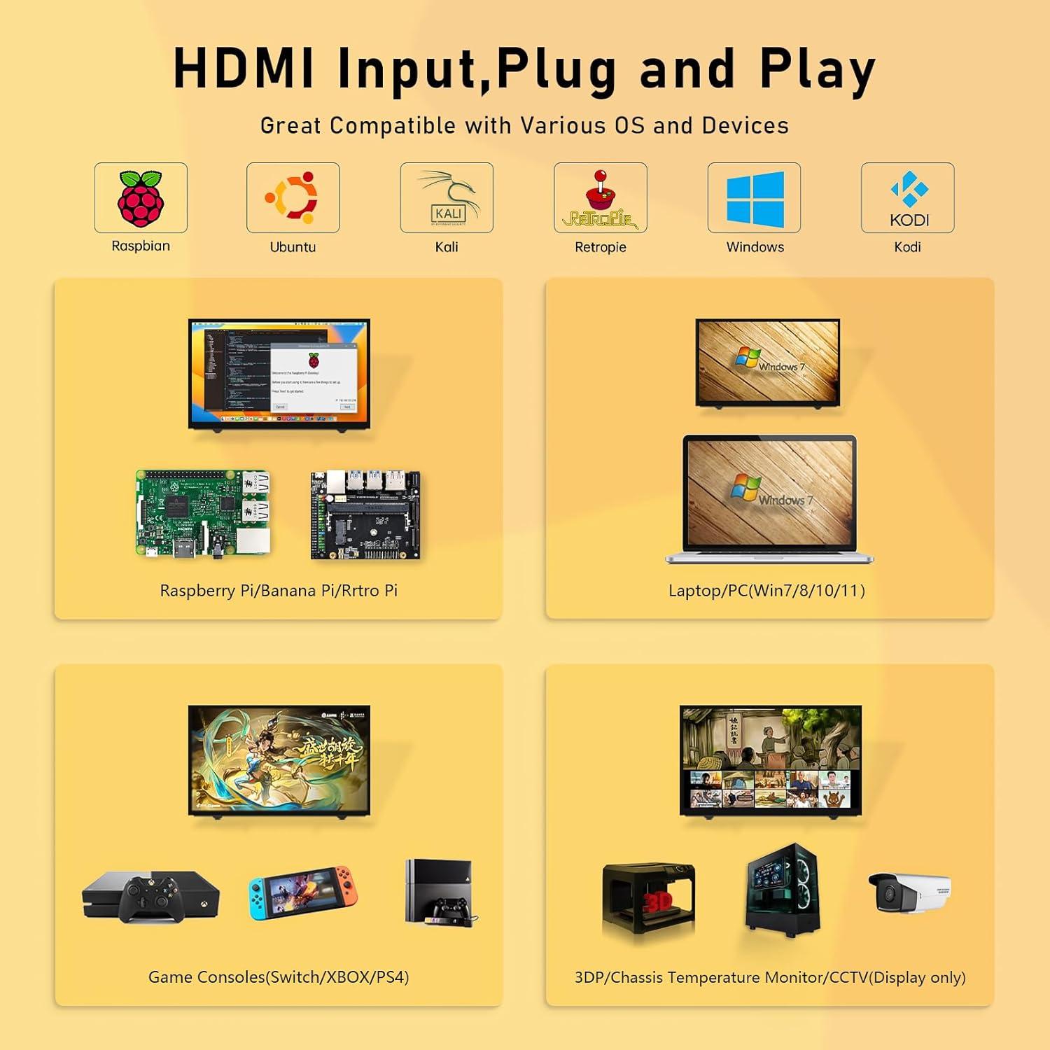 Monitor LCD 7" HAMTYSAN HDMI 800x480 para Raspberry Pi