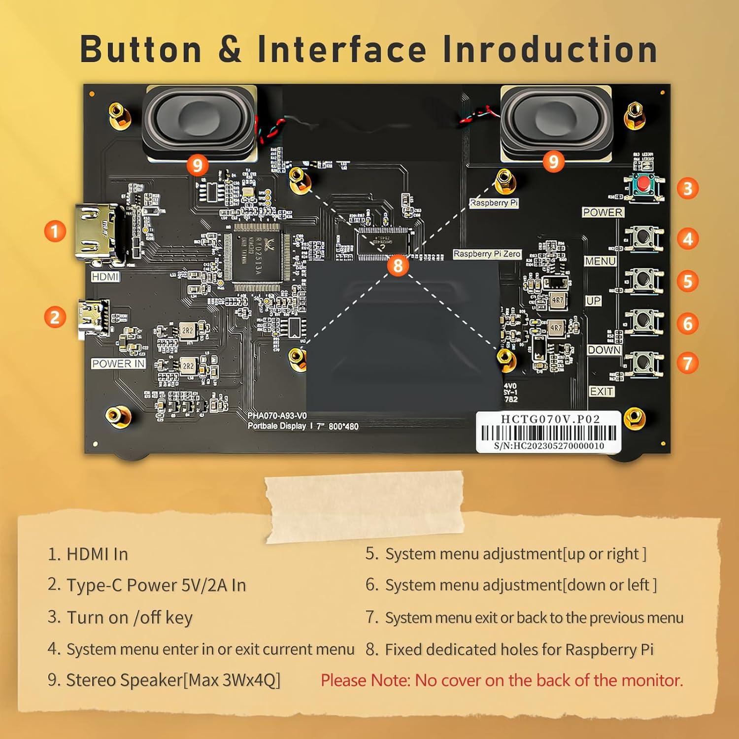 Monitor LCD 7" HAMTYSAN HDMI 800x480 para Raspberry Pi