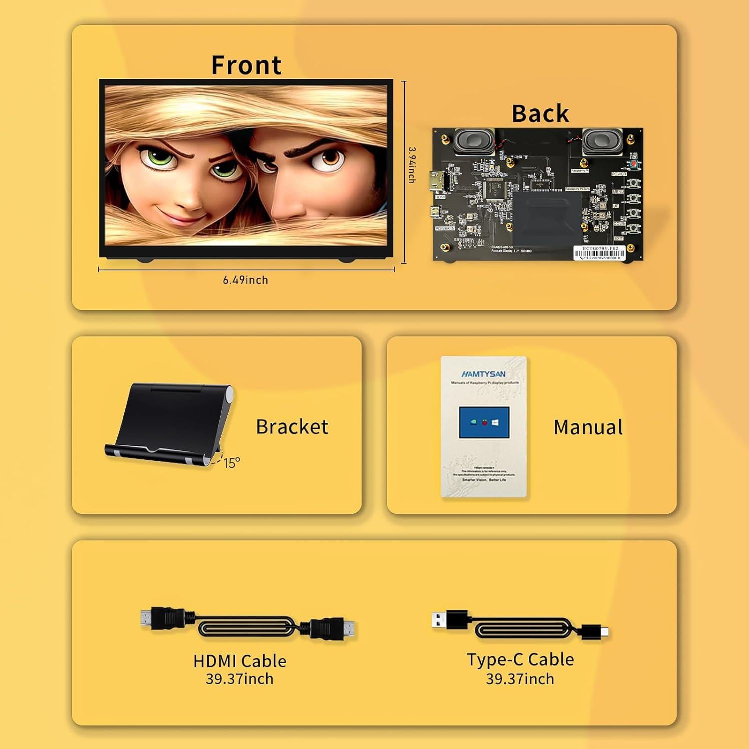 Monitor LCD 7" HAMTYSAN HDMI 800x480 para Raspberry Pi