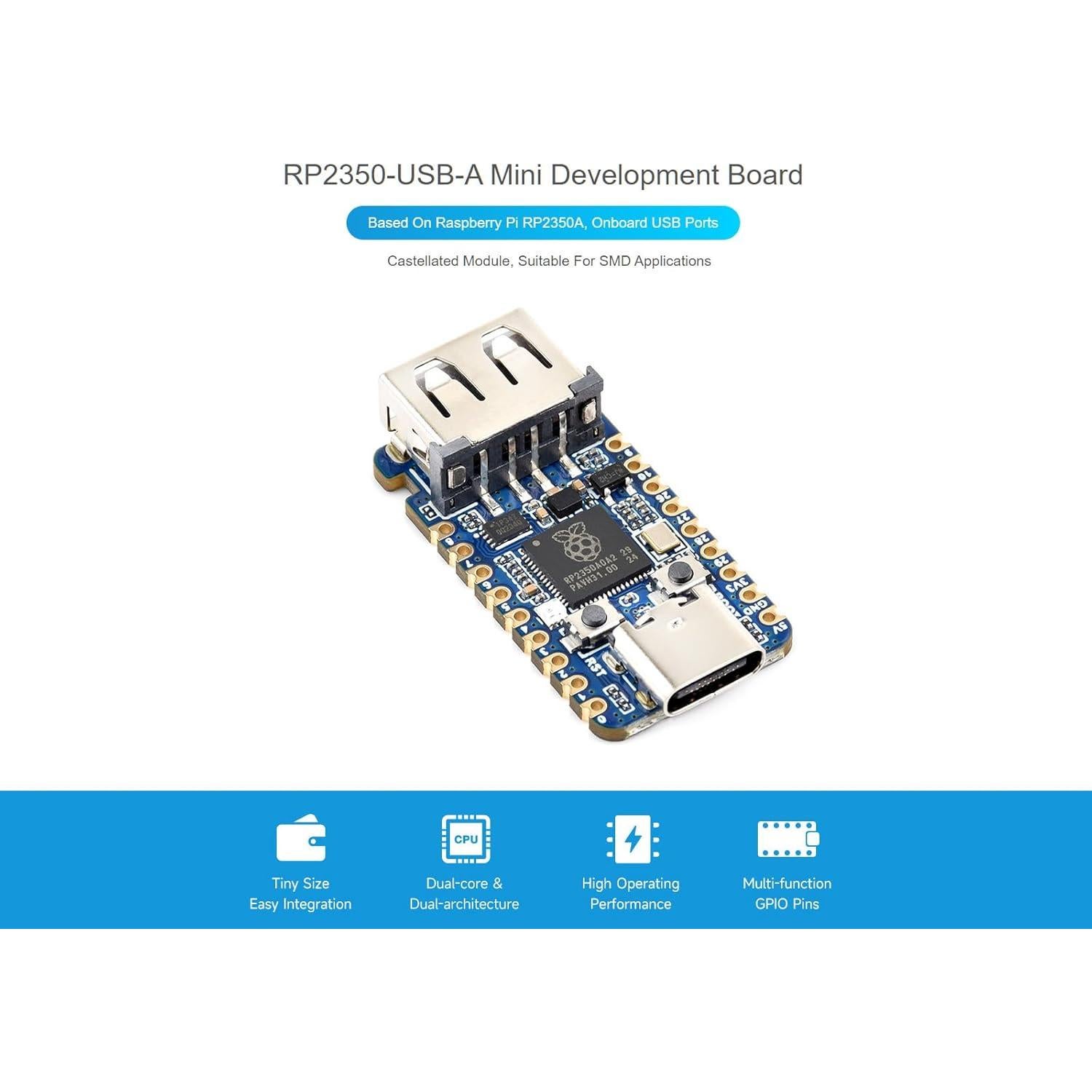 Placa de Desarrollo Mini USB Waveshare RP2350 - 150MHz, 2MB Flash