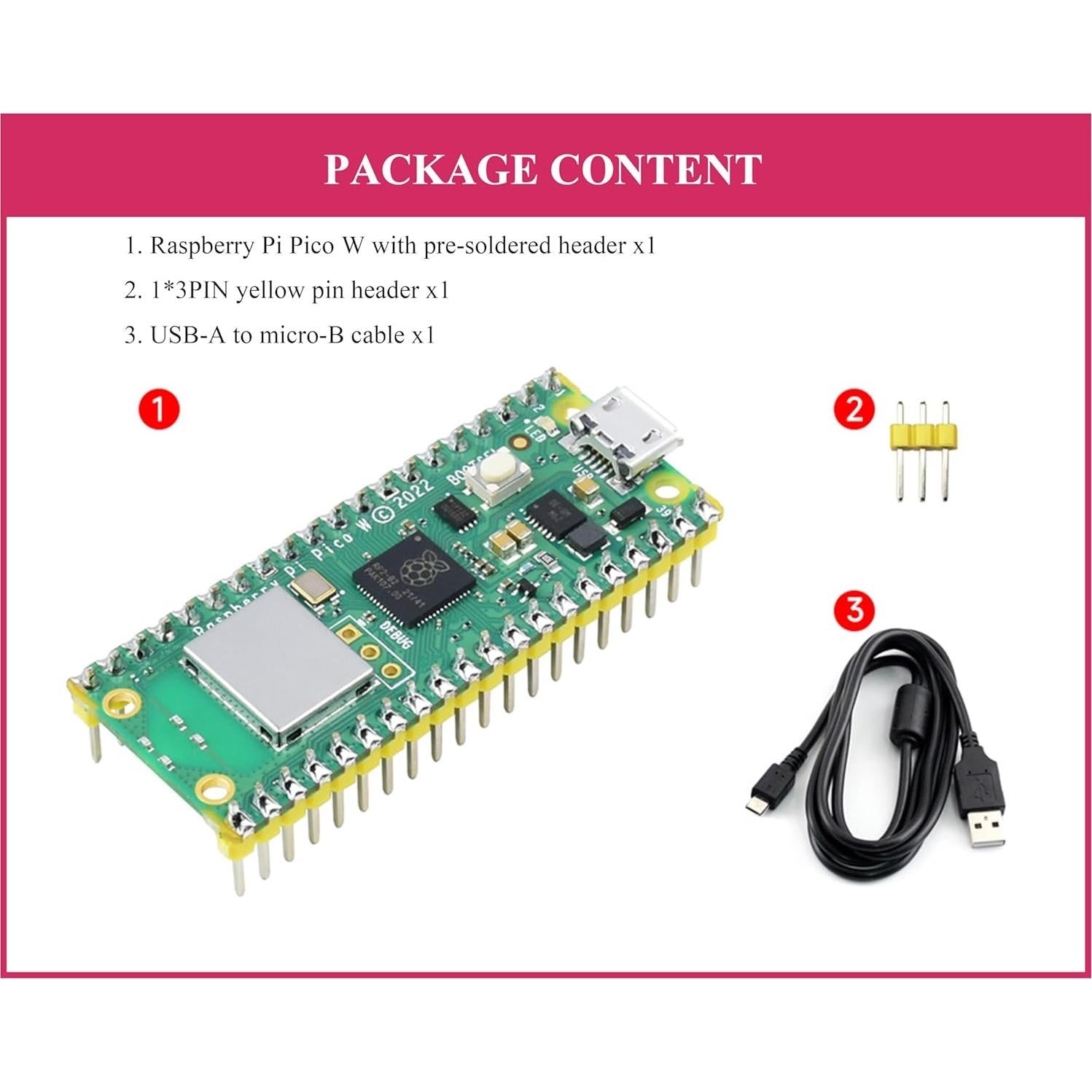 Placa Microcontrolador UeeKKoo Pi Pico W Wi-Fi 4 Bluetooth 5.2