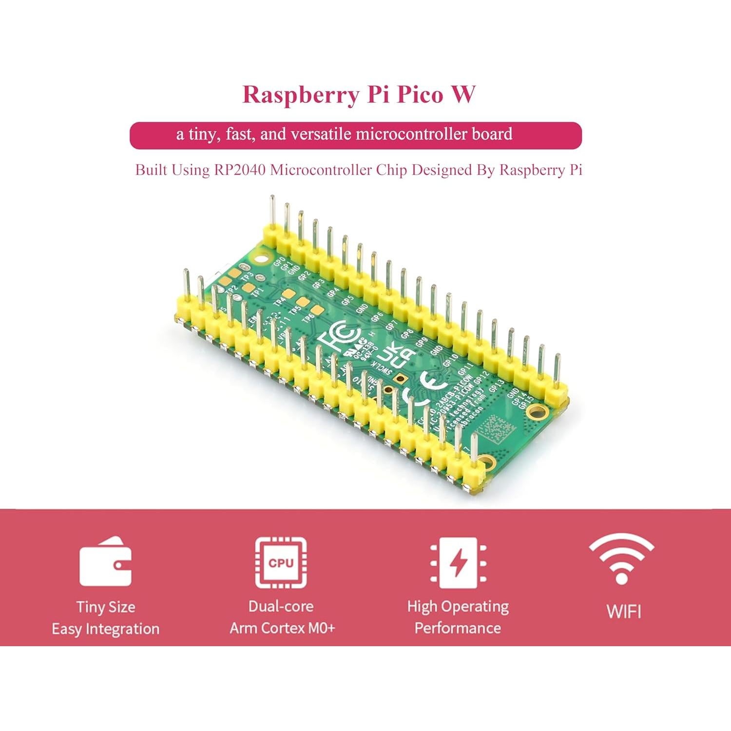 Placa Microcontrolador UeeKKoo Pi Pico W Wi-Fi 4 Bluetooth 5.2