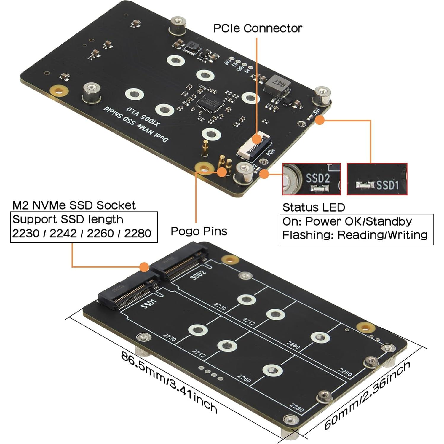 Geekworm X1005 Placa PCIe Doble M.2 NVMe para Raspberry Pi 5