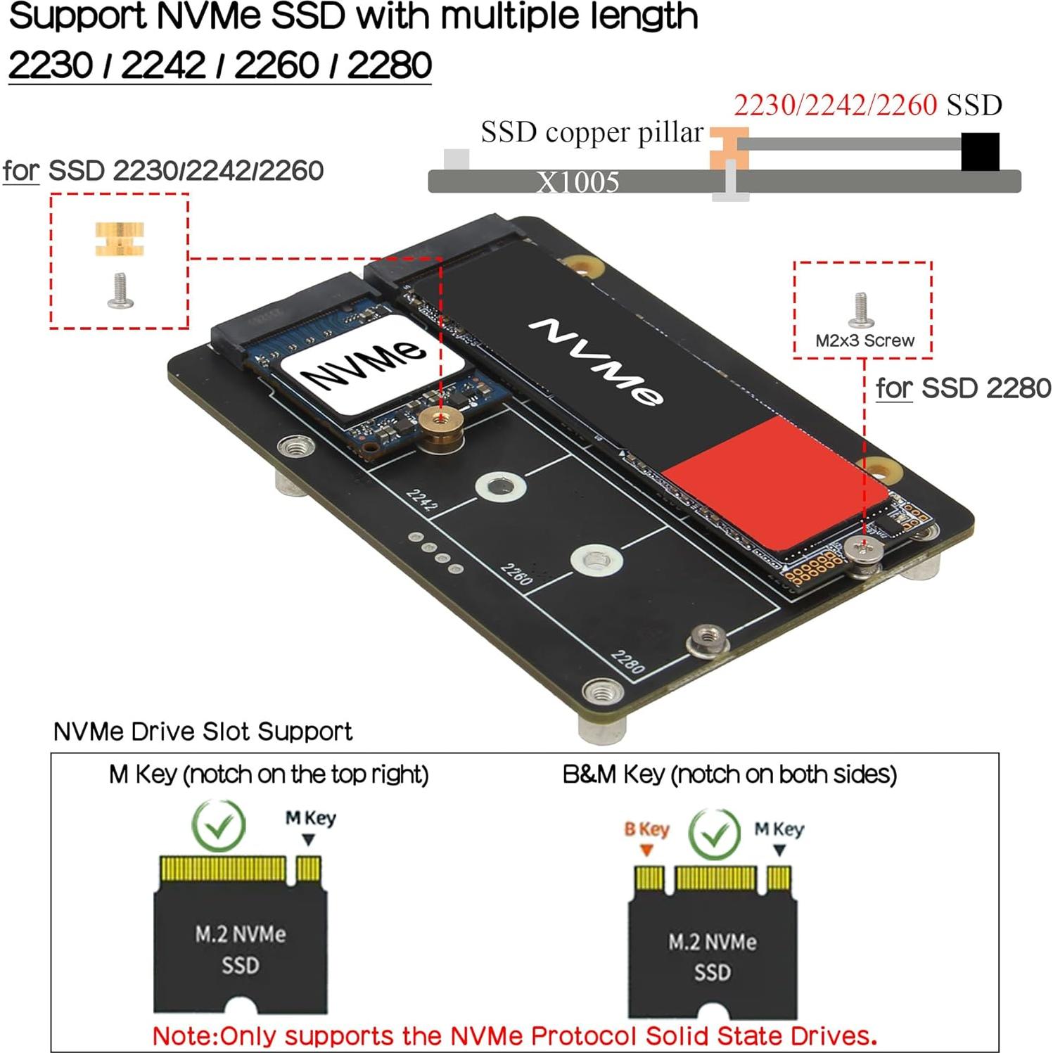 Geekworm X1005 Placa PCIe Doble M.2 NVMe para Raspberry Pi 5
