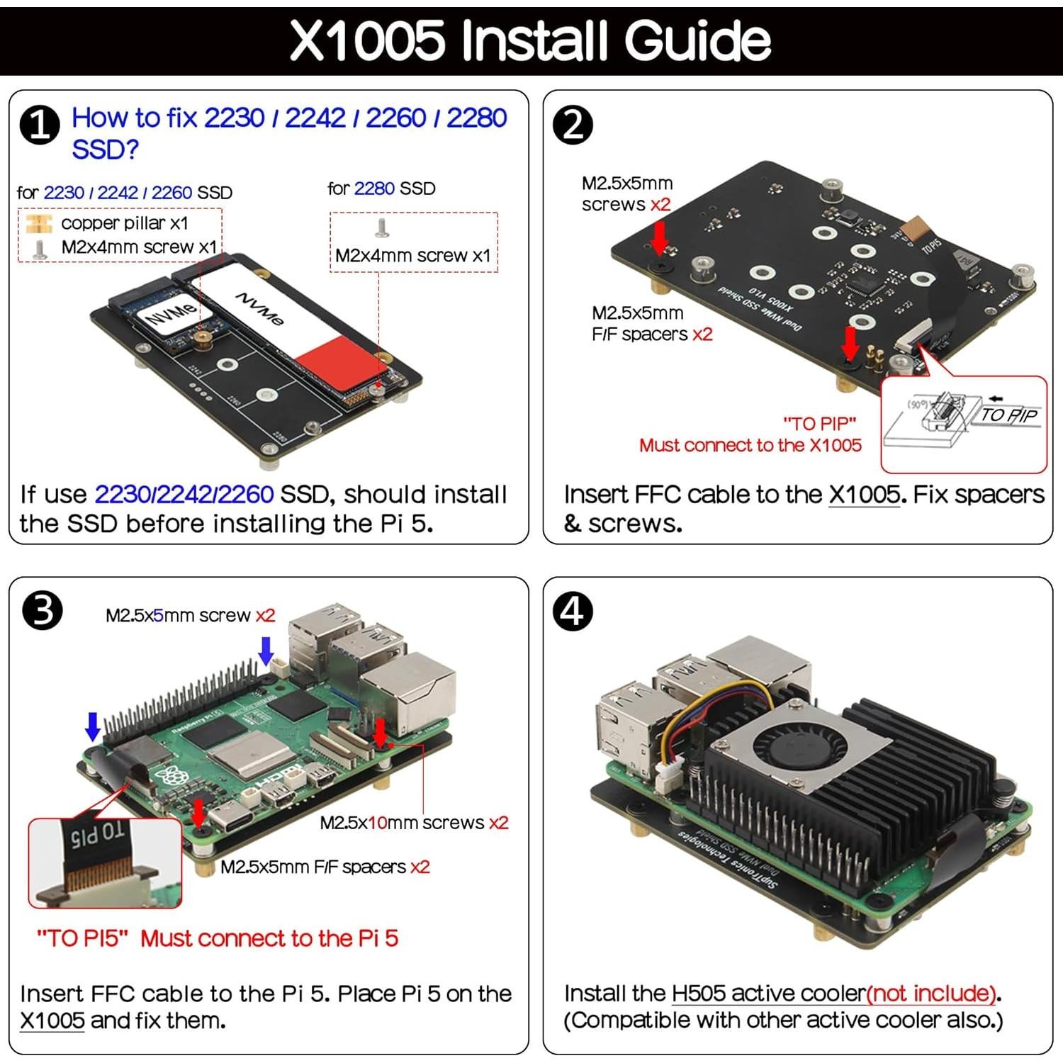 Geekworm X1005 Placa PCIe Doble M.2 NVMe para Raspberry Pi 5