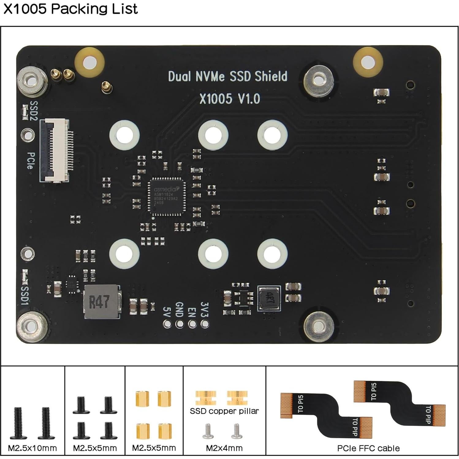 Geekworm X1005 Placa PCIe Doble M.2 NVMe para Raspberry Pi 5