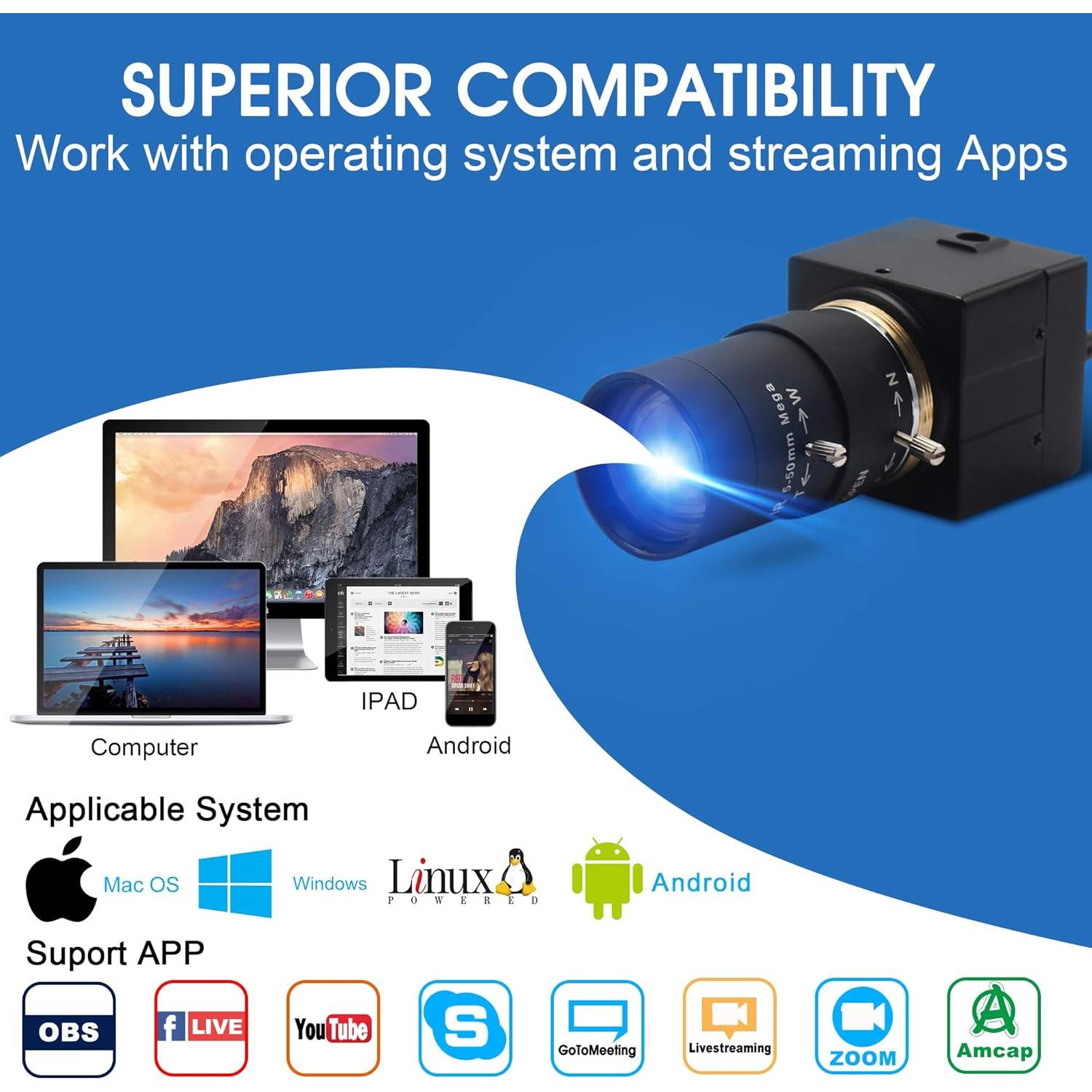 Cámara USB ALPCAM 2MP Full HD 1080P Lente Varifocal 5-50mm