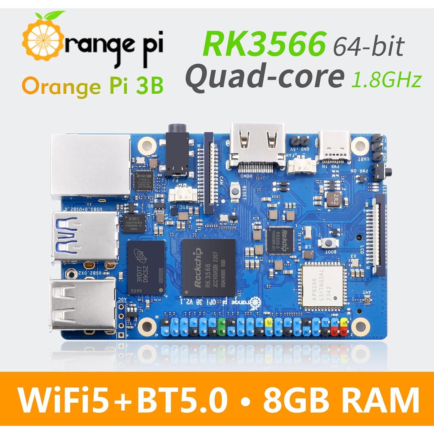 Computadora de Placa Única Orange Pi 3B 8GB RK3566 WiFi 5