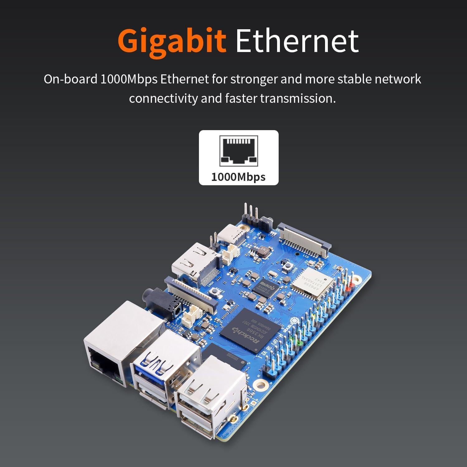 Computadora de Placa Única Orange Pi 3B 8GB RK3566 WiFi 5