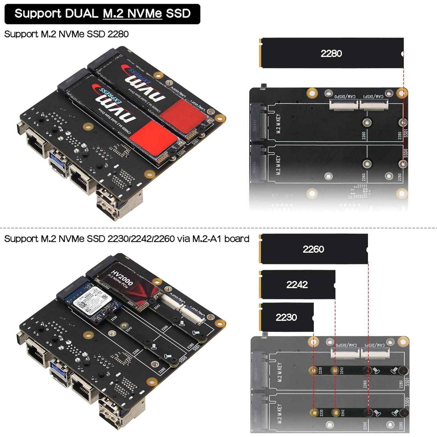Placa de expansión Geekworm X1501 para Raspberry Pi CM5 - Dual M.2 NVMe SSD