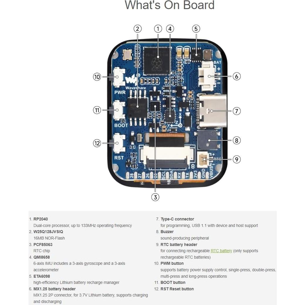 Placa de desarrollo Waveshare RP2040 con LCD táctil 1.69"