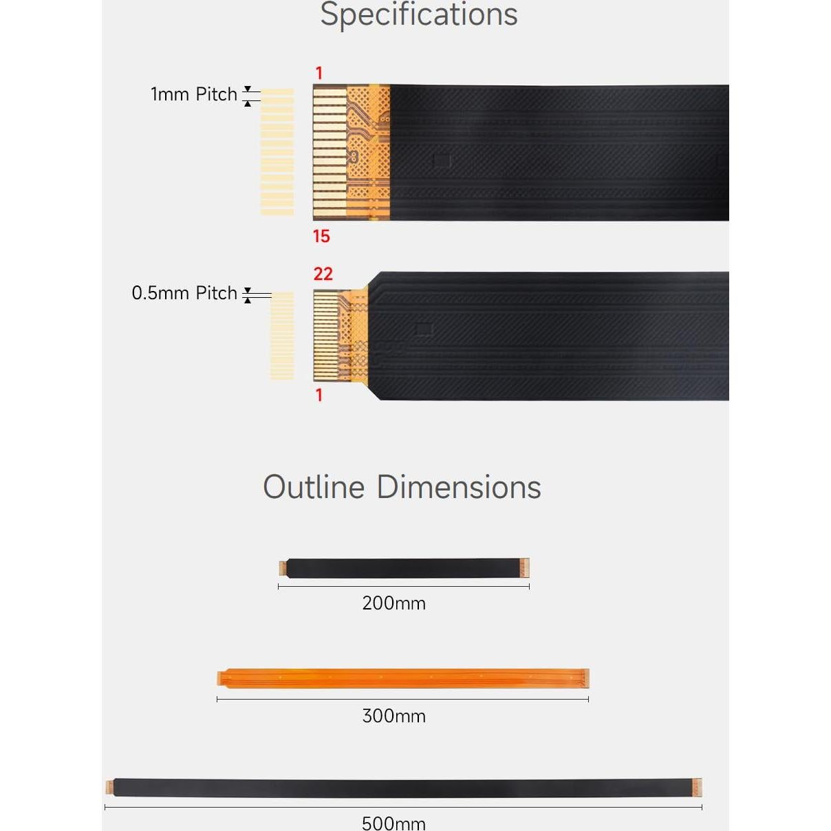 Cable flexible DSI FPC 3PCS Waveshare 300mm 22Pin a 15Pin
