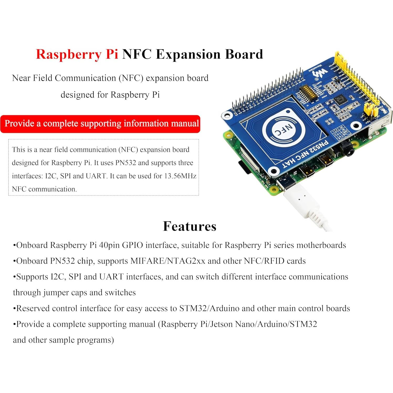 PN532 NFC HAT UeeKKoo para Raspberry Pi - Soporta I2C, SPI, UART