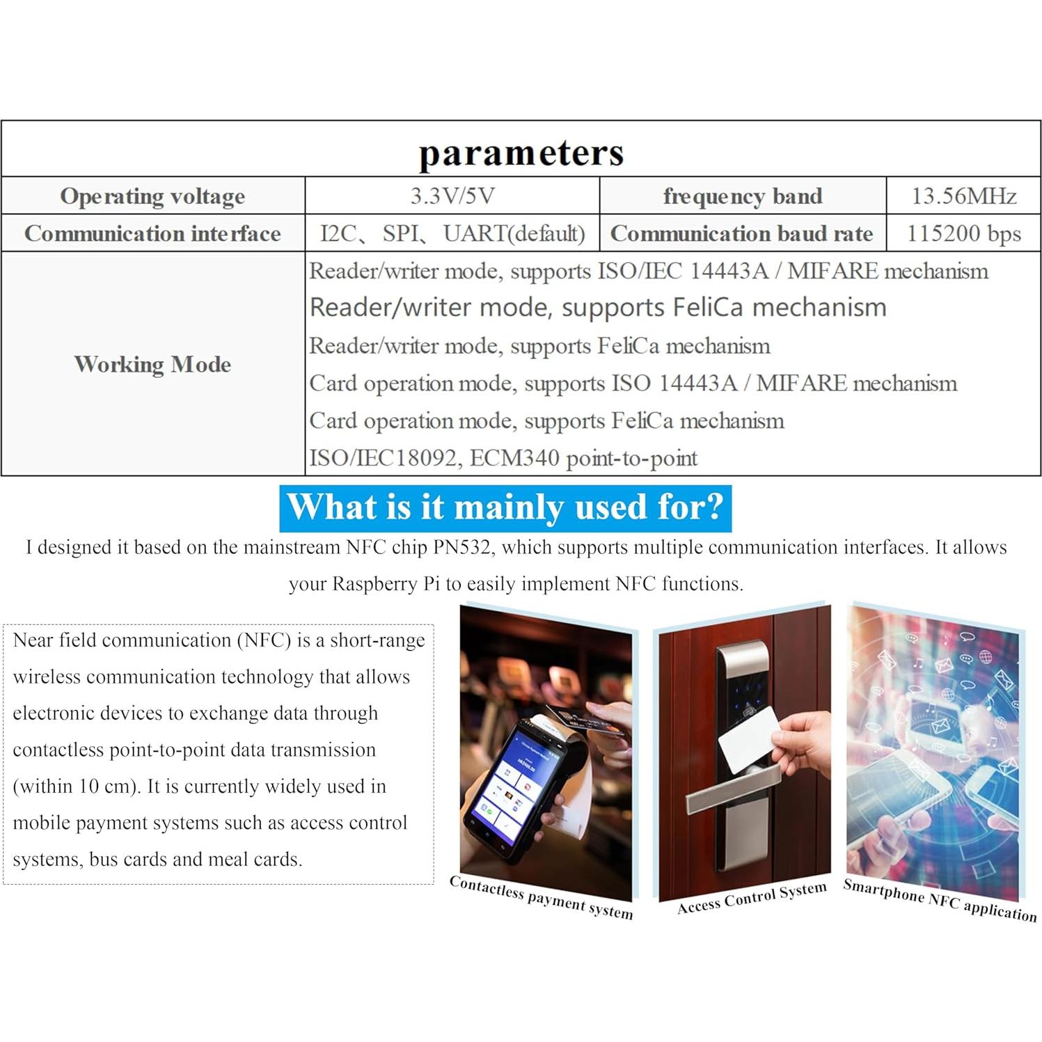 PN532 NFC HAT UeeKKoo para Raspberry Pi - Soporta I2C, SPI, UART