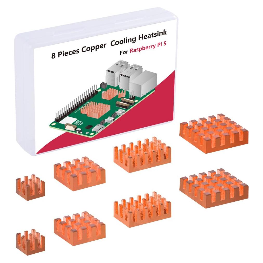 Disipadores de Cobre GeeekPi para Raspberry Pi 5 - 8 Piezas