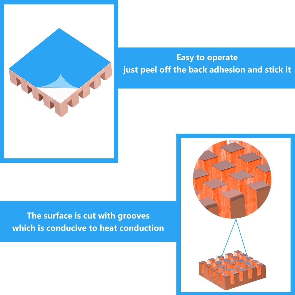 Disipadores de Cobre GeeekPi para Raspberry Pi 5 - 8 Piezas