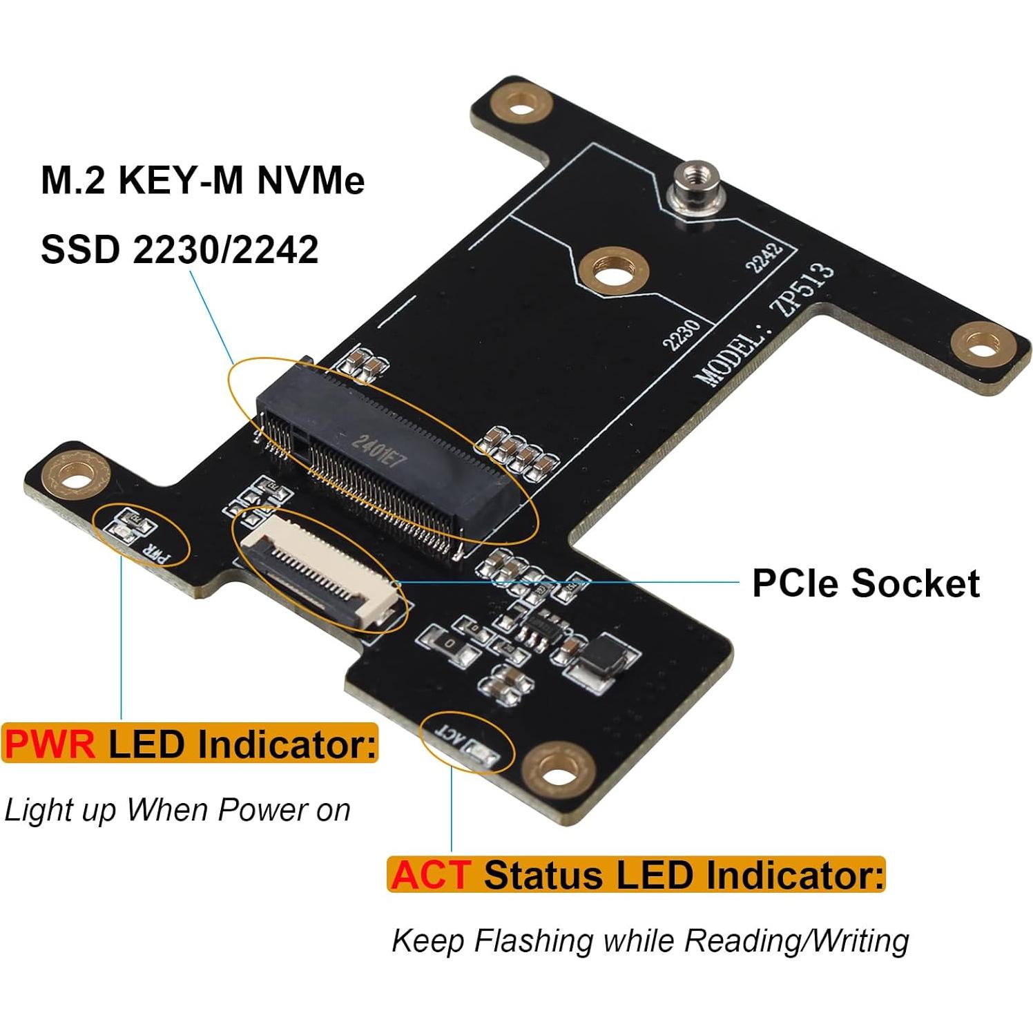 Adaptador SSD NVMe M.2 Key-M ZDE ZP513 para Raspberry Pi 5