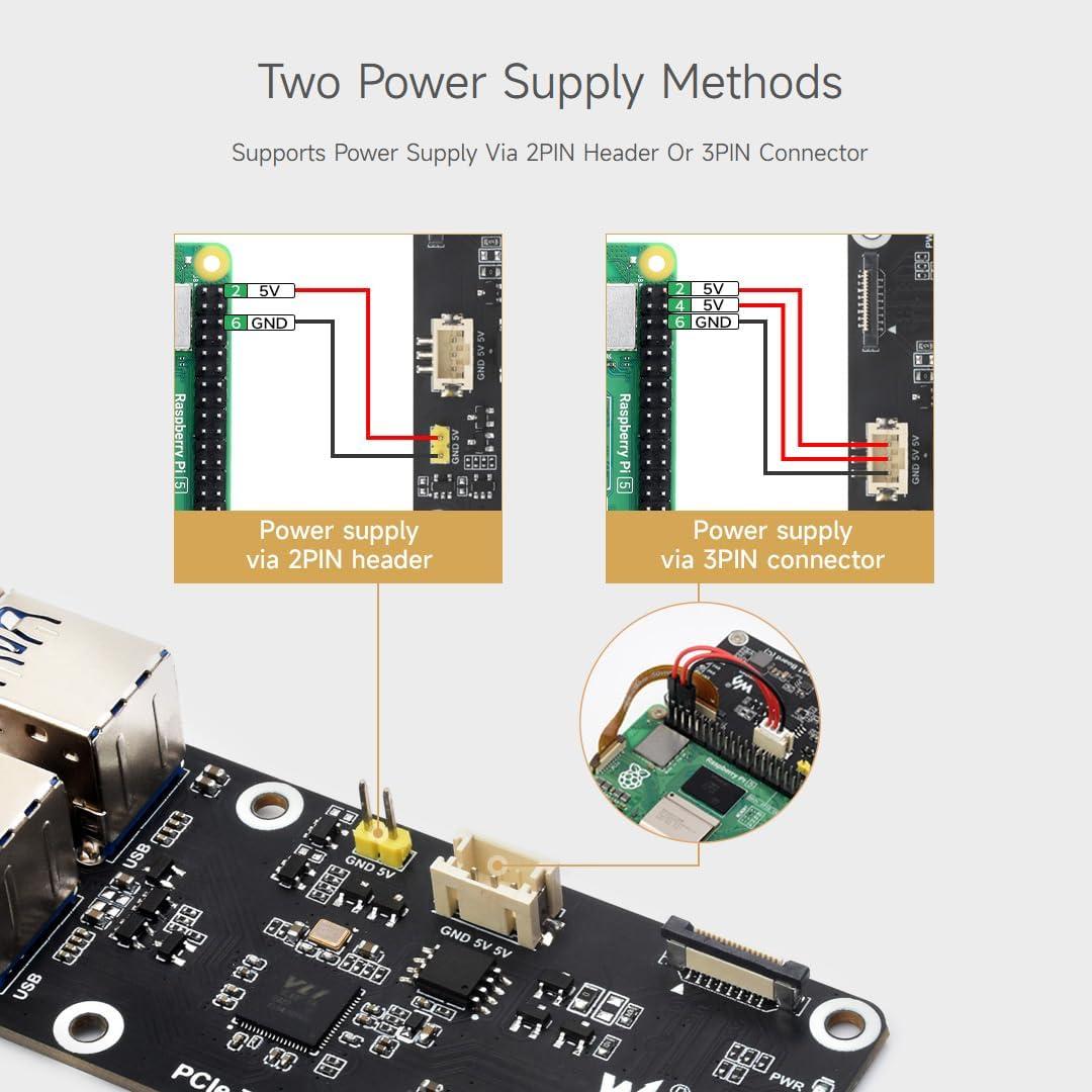 Placa PCIe a 4-Ch USB 3.2 Gen1 Waveshare para Raspberry Pi 5