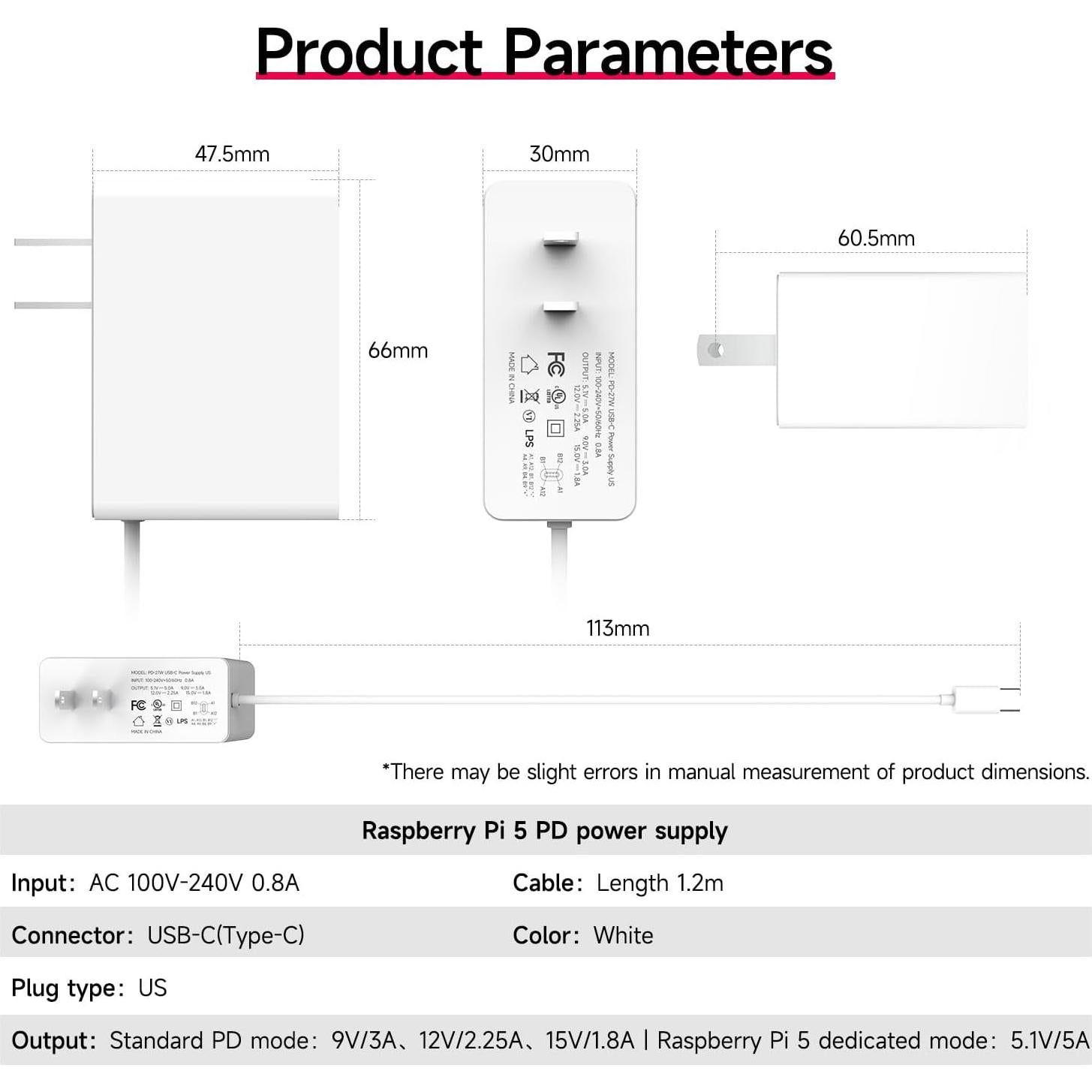 Fuente de Alimentación USB-C Yahboom 27W para Raspberry Pi 5