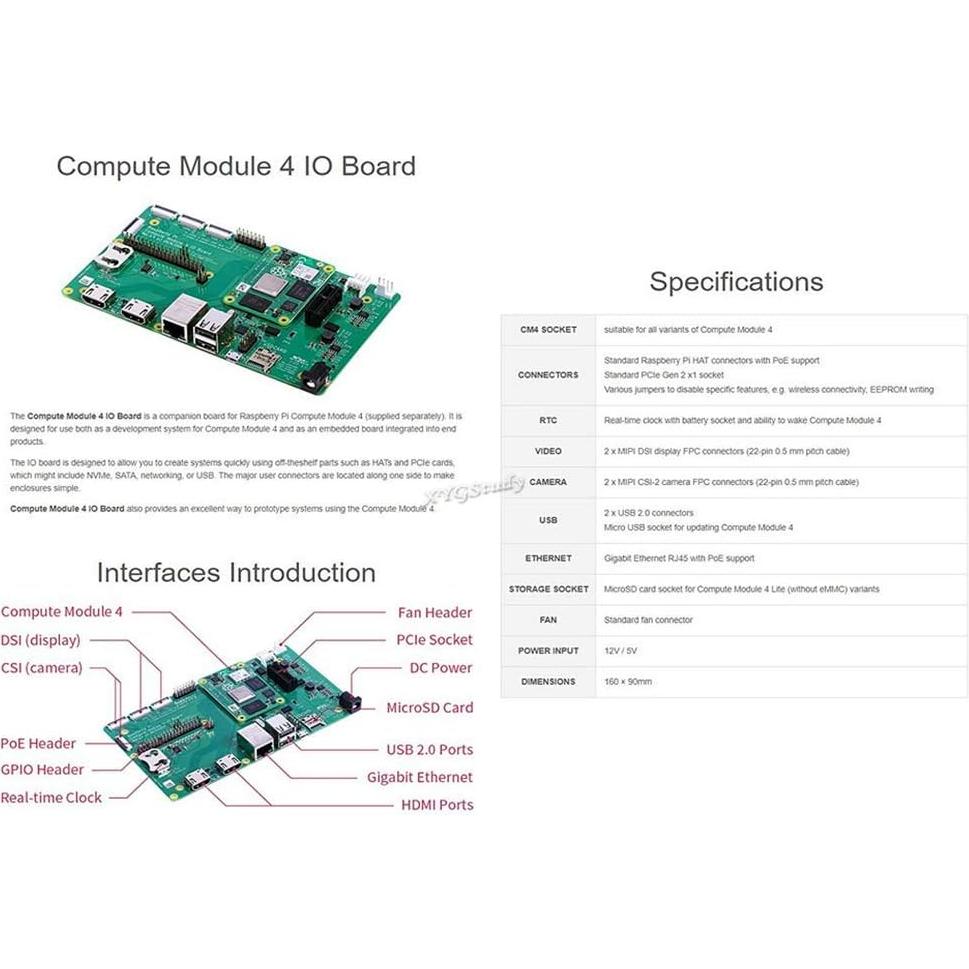 Placa IO Módulo Cómputo Raspberry Pi 4 XYGStudy